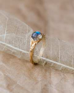 Bague de fiançailles en argent sterling 925 plaqué or 14 carats, motif branche de labradorite Tika, bijou naturel, pierre précieuse bleu-vert IGI - Product Image 6