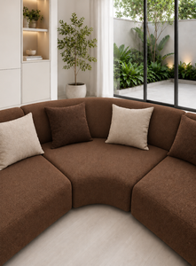 Juego de Sofás Curvos Sudut Luna Marrón, Estilo Moderno y Minimalista, Tela Premium Ecológica, Muebles para Sala de Estar y Apartamento, para Uso en Hoteles - Product Image 3