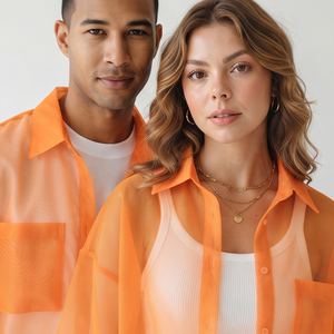 Camisas de malla transparente con hombros caídos, cuello vuelto, abotonadura sencilla, tops transparentes, camisa oversize sexy transparente para club, para hombre y mujer - Product Image 4
