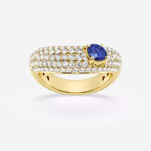 Sapphire Cocktail Ring Pave Setting Round Brilliant Cut Diamonds Women's Luxury Engagement Jewelry - Product Image 3