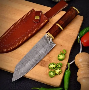 Couteau de chef Damas fait main, couteau de cuisine avec manche en bois, logo personnalisé, couteau de cuisine professionnel - Product Image 4