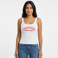 Débardeur côtelé blanc en coton écologique pour femme, col rond, avec logo imprimé et motif décontracté sur le devant