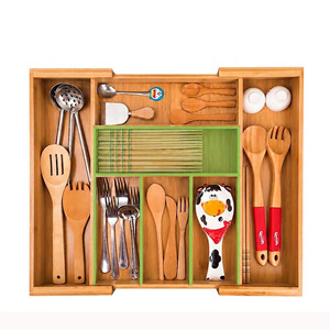 Expandable Bamboo Cutlery <b>Drawer</b> Organizer Rectangular Wood <b>Storage</b> Tray - Product Image 1
