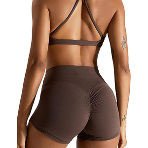 Shorts marron café taille haute effet push-up pour femme, idéal pour la gym, le fitness, le yoga et le cyclisme - Product Image 4
