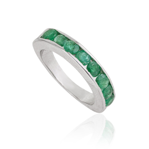 Beautiful Simple Design 925 Sterling <b>Silver</b> Round Cut Natural <b>Emerald</b> Gemstone Half Eternity Band <b>Ring</b> For Women's - Product Image 3