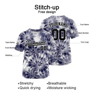 เสื้อเบสบอลลายมัดย้อม พิมพ์ชื่อและหมายเลขตามสั่ง ผ้าโพลีเอสเตอร์ระบายอากาศ แขนสั้น สำหรับผู้ใหญ่ทุกเพศ ทุกฤดู - Product Image 4