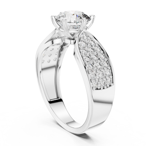 Anillo de Compromiso de Oro con Diamante Cultivado en Laboratorio de Corte Redondo, Banda de Diamantes Pavé, Anillo de Propuesta Único para Mujer - Product Image 3