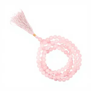 Collier Mala en Quartz Rose Naturel 108 Perles 8mm, Perles de Prière en Pierre Précieuse, Méditation Yoga, Fait Main, Certifié, Pompon, Cadeau Unisexe - Product Image 2
