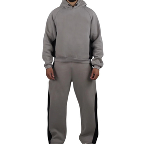 Custom Streetwear Oversized Heavyweight Fleece Patchwork Baggy Fit Blank <b>Tracksuit</b> for Men - Product Image 1