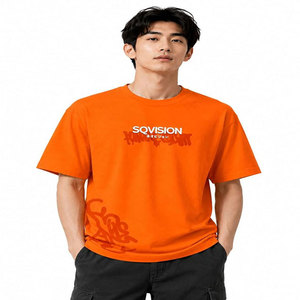 เสื้อยืดแขนสั้นผู้ชายสีส้มทรงปกติผ้าฝ้ายลำลองโลโก้ด้านหน้า 180 กรัมคอกลม - Product Image 1