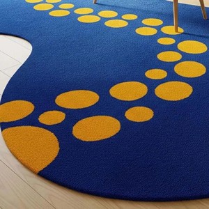 Tapis d'appoint abstrait tufté à la main, bleu et jaune moderne, tapis de luxe sur mesure, tapis de sol design pour salon, chambre et décoration intérieure - Product Image 4