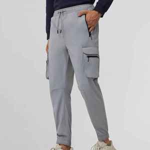 Pantalon de survêtement cargo gris pour homme, taille élastique, plusieurs poches, décontracté, pour l'automne, en coton tricoté mi-lourd, respirant, 100 % coton uni - Product Image 1