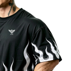 Mens Loose Flame Print <b>T</b>-<b>Shirt</b> Short Sleeve Crew Neck Black <b>White</b> Streetwear Casual Wholesale <b>Bulk</b> - Product Image 3