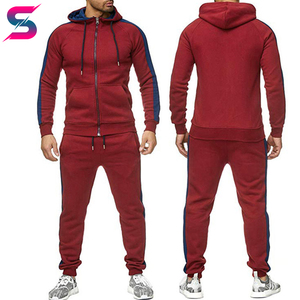 Men's Red Color Blocking Hooded Tracksuit Full Zip Sweatshirt And Pants <b>Set</b> Casual Autumn Wear Polyester Cotton Tracksuits - Product Image 3