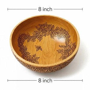Bol de service en bois sculpté à la main à motif floral, plat à salade, centre de table pour fruits, décoration intérieure, cadeau, fabricant, fournisseur - Product Image 1