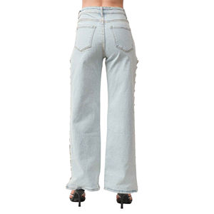 Pantalones Vaqueros Elásticos de Cintura Alta para Mujer, Estilo Casual, Holgados, con Múltiples Bolsillos, de Alta Calidad, Servicio OEM, Personalizados - Product Image 6