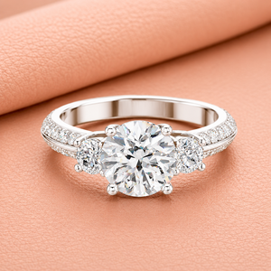 Luxury Lab Grown Cut Diamond Three <b>Stone</b> Engagement <b>Ring</b> VVS1-VVS2 Clarity White Gold Pave Rhodium Plated IGI Certified <b>Ring</b> - Product Image 1