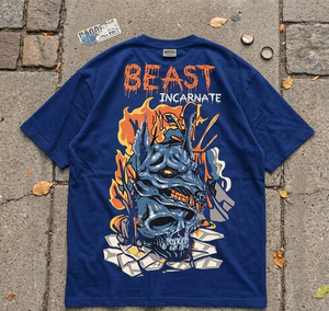Camiseta Oversize de Algodón Negro con Estampado de Calavera Beast Incarnate para Hombre, Manga Corta, Cuello Redondo, Diseño Transpirable, Estilo Urbano - Product Image 6