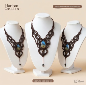Collier en macramé marron fait main avec pierre précieuse labradorite, collier bohème, ensemble de bijoux de guérison, cadeau - Product Image 3