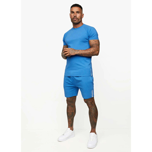 Conjunto Deportivo de Verano para Hombre, 2 Piezas, Informal, Transpirable, de Alta Calidad, Tejido de Punto, 100% Algodón, Camiseta y Pantalones Cortos para Gimnasio - Product Image 1