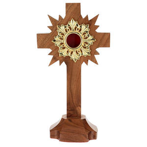 Cruz Relicario de Madera Hecha a Mano con Centro de Latón, Decoración para Iglesia Católica, Exhibición para Altar, Artículo Religioso, Fabricante Mayorista - Product Image 3