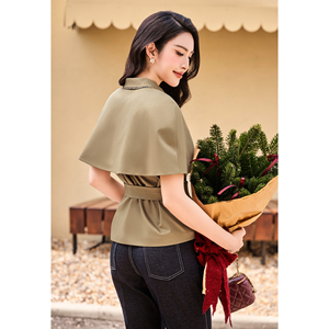 Blusa Elegante Color Caqui con Cuello Peter Pan y Cinturón de Tela a Juego para Mujer, Estilo Casual de Oficina para Otoño e Invierno, DARCY - Product Image 4