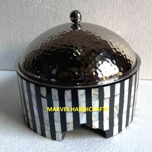 Ramadan Eid Serving Casseroles Mother of Pearl Inlay Wooden Stainless Steel Food Warmer Hotpot Serving Mop Casserole Cookware - Product Image 3
