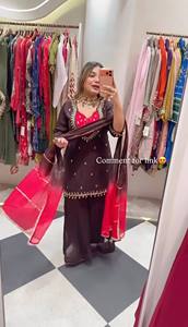 Designer French Crepe with Real-<b>Mirror</b> & Butti work Readymade Suit-Plazzo-Shaded Dupatta Set Wholesale Supply Indian Exporter - Product Image 2