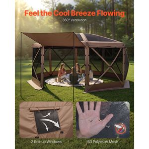 Grande Gazebo Pop-up a 8 Lati 15 X 15 ft, Tenda con Zanzariera a Montaggio Rapido per Campeggio, Tetto Rimovibile con Borsa per il Trasporto, Riparo dal Sole - Product Image 6