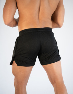 Shorts de sport décontractés pour hommes, noirs, unis, à séchage rapide, taille élastique avec cordon de serrage, en toile, mi-longs - Product Image 4