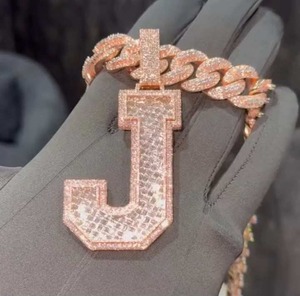 Pendentif Lettre en Argent 925 Plaqué Or Rose avec Moissanite, Breloque Hip Hop Givrée pour Hommes, Femmes et Unisexe, Bijou de Fête - Product Image 5