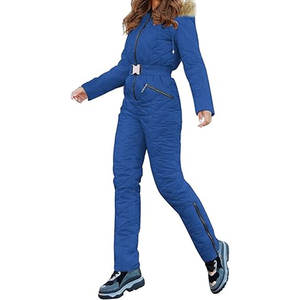 Traje de esquí de invierno para mujer, mono de una pieza con capucha y cuello de piel, traje de nieve impermeable y aislado, abrigo deportivo para exteriores - Product Image 2