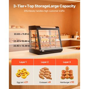 Espositore Riscaldato per Alimenti a 3 Livelli con Luci LED, 1200W, Ripiani Regolabili, Controllo Manuale della Temperatura 86-185°F - Product Image 5