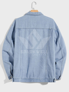 <b>Men's</b> Light Blue Washed Denim Trucker <b>Jacket</b> Button Closure <b>Long</b> Sleeve Oversized Regular Fit Casual Streetwear Jean <b>Jacket</b> - Product Image 5