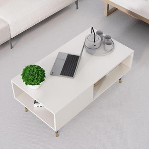Table basse en bois massif avec pieds en métal doré, meubles modernes pour salon, chambre à coucher, décoration de la maison - Product Image 4
