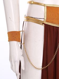 Disfraz de lencería de princesa árabe para mujer, falda maxi, sujetador metálico y gargantilla con cadena, ropa de danza del vientre, para una cita temática - Product Image 3