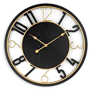 Modern Artistic Black and Grey Metal Wall <b>Clock</b> with Gold Hands and Hanging Disc Accent for Luxury Contemporary Living Room - Product Image 6