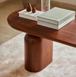 Modern Wooden Coffee <b>Table</b> Midcentury Design Handmade Living Room Furniture Oval Shape Rich <b>Brown</b> Finish - Product Image 4