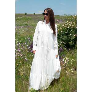 เดรสเชิ้ตยาวสีขาวสำหรับผู้หญิง แขนยาว ทรงหลวม สไตล์ลำลอง เรียบหรู ดูดี เป็นมิตรกับสิ่งแวดล้อม ซักได้ - Product Image 2