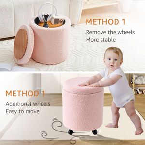 Pouf Contenitore in Velluto Convertibile Multifunzione con Ruote, Sgabello, Tavolino da Caffè, Poggiapiedi e Poggiapiedi per Toeletta - Product Image 5