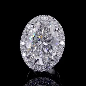 Pendientes de tuerca con halo de diamantes cultivados en laboratorio IGI de 6.00 quilates ovalados, 14KWG, cierre a presión - Product Image 1