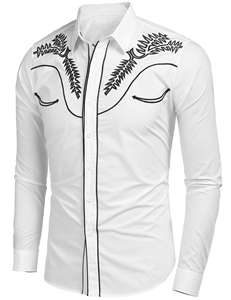 Camisa Western Bordada para Hombre, Blanca y Negra, con Diseño de Flecha y Ribete, Corte Ajustado, Manga Larga, Cierre de Perlas - Product Image 4