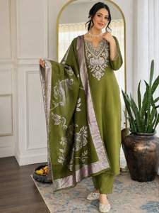 Launching New Designer Party Wear Look Pur Heavy Slub Cotton Embroidery Work <b>Top</b> & Bottom With Dupatta set - Product Image 3