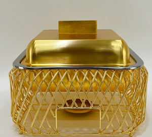 Calentador de buffet de lujo de metal dorado con soporte de alambre, servidor de alimentos aislado, plato para calentar, colección Ramadán, venta al por mayor - Product Image 3