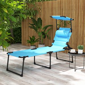 Sdraio Moderna da Spiaggia con Parasole, Regolazione dello Schienale e Protezione Superiore per il Comfort in Riva al Mare (Azzurro) - Product Image 2