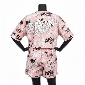 Conjunto de Top Corto y Pantalones Cortos para Mujer, Algodón Premium, Felpa Francesa, Estampado Gráfico Rosa, Logotipo Personalizado, Ropa Urbana, 100% Algodón - Product Image 2