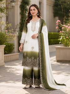 Designer Ombre Pakistani Salwar Kameez Suit Dupatta Embroidered Palazzo Set Winter Summer Party Wear Festive Ethnic Dress Women - Product Image 6