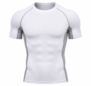 Camisetas de Compresión Blancas de Manga Corta para Hombre, Secado Rápido, Corte Ajustado, Cuello Redondo, Tejido de Lona Transpirable, 180g, Ropa Deportiva - Product Image 1