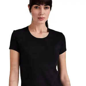 Custom logo printed and embroidered Cotton Women's Round <b>Neck</b> Slub T-Shirt EOM Customized Logo And Design Tshirts For Women's - Product Image 1