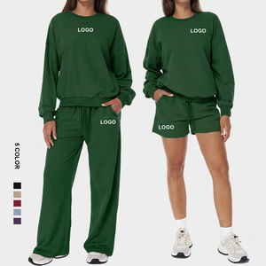 Ensemble de survêtement unisexe en molleton de coton uni, sweat-shirt à col rond, coupe oversize à épaules tombantes, ample et respirant, pour tenue décontractée printemps - Product Image 3